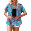 imagesiliteelon Womens Short Sleeve Button Down Shirts Summer Blouses Casual Tops Hawaiian Tropical Floral Printed Camp ShirtsA Blue Brown Printed