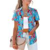 imagesiliteelon Womens Short Sleeve Button Down Shirts Summer Blouses Casual Tops Hawaiian Tropical Floral Printed Camp ShirtsA Blue Brown Printed
