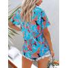 imagesiliteelon Womens Short Sleeve Button Down Shirts Summer Blouses Casual Tops Hawaiian Tropical Floral Printed Camp ShirtsA Blue Brown Printed