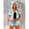 imagesiliteelon Womens Short Sleeve Button Down Shirts Summer Blouses Casual Tops Hawaiian Tropical Floral Printed Camp ShirtsA Green White Printed