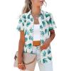 imagesiliteelon Womens Short Sleeve Button Down Shirts Summer Blouses Casual Tops Hawaiian Tropical Floral Printed Camp ShirtsA Green White Printed