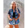 imagesiliteelon Womens Short Sleeve Button Down Shirts Summer Blouses Casual Tops Hawaiian Tropical Floral Printed Camp ShirtsAll Black Blue Flower