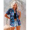 imagesiliteelon Womens Short Sleeve Button Down Shirts Summer Blouses Casual Tops Hawaiian Tropical Floral Printed Camp ShirtsAll Black Blue Flower