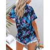 imagesiliteelon Womens Short Sleeve Button Down Shirts Summer Blouses Casual Tops Hawaiian Tropical Floral Printed Camp ShirtsAll Black Blue Flower