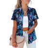 imagesiliteelon Womens Short Sleeve Button Down Shirts Summer Blouses Casual Tops Hawaiian Tropical Floral Printed Camp ShirtsAll Black Blue Flower
