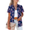 imagesiliteelon Womens Short Sleeve Button Down Shirts Summer Blouses Casual Tops Hawaiian Tropical Floral Printed Camp ShirtsB Navy and Pink Floral