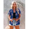 imagesiliteelon Womens Short Sleeve Button Down Shirts Summer Blouses Casual Tops Hawaiian Tropical Floral Printed Camp ShirtsDark Blue Pink Flower