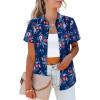 imagesiliteelon Womens Short Sleeve Button Down Shirts Summer Blouses Casual Tops Hawaiian Tropical Floral Printed Camp ShirtsDark Blue Pink Flower