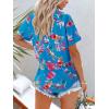 imagesiliteelon Womens Short Sleeve Button Down Shirts Summer Blouses Casual Tops Hawaiian Tropical Floral Printed Camp ShirtsF Blue Pink Flower