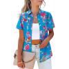 imagesiliteelon Womens Short Sleeve Button Down Shirts Summer Blouses Casual Tops Hawaiian Tropical Floral Printed Camp ShirtsF Blue Pink Flower