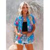imagesiliteelon Womens Short Sleeve Button Down Shirts Summer Blouses Casual Tops Hawaiian Tropical Floral Printed Camp ShirtsF Blue Pink Flower