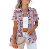imagesiliteelon Womens Short Sleeve Button Down Shirts Summer Blouses Casual Tops Hawaiian Tropical Floral Printed Camp ShirtsPink Black Printed