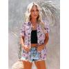 imagesiliteelon Womens Short Sleeve Button Down Shirts Summer Blouses Casual Tops Hawaiian Tropical Floral Printed Camp ShirtsPink Black Printed