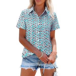 imagesiliteelon Womens Short Sleeve Button Down Shirts Summer Blouses Casual Tops Hawaiian Tropical Floral Printed Camp ShirtsA Green Pink Flower