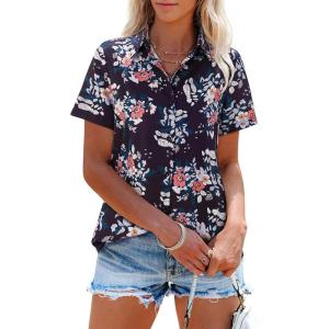imagesiliteelon Womens Short Sleeve Button Down Shirts Summer Blouses Casual Tops Hawaiian Tropical Floral Printed Camp ShirtsBlack White Pink Floral