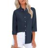 imagesiliteelon Fitted Button Down Shirts for Women Oxford Shirt Cotton Dress Shirts Collared Long Sleeve Wrinkle Free Blouse TopsD Navy Blue