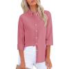 imagesiliteelon Fitted Button Down Shirts for Women Oxford Shirt Cotton Dress Shirts Collared Long Sleeve Wrinkle Free Blouse TopsD Rose Pink
