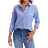 imagesiliteelon Womens Button Down Shirts Long Sleeve Collared Office Work Blouses Tops with Pocket Oxford ShirtsMedium Blue