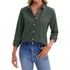imagesiliteelon Womens Button Down Shirts Long Sleeve Collared Office Work Blouses Tops with Pocket Oxford ShirtsOlive Green