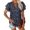 imagesiliteelon Womens Summer Tops V Neck Ruffle Short Sleeve Dressy Casual Business Work Blouses Cute Flowy Chiffon Office ShirtBlack Blue Floral