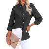 imagesiliteelon Fitted Button Down Shirts for Women Oxford Shirt Cotton Dress Shirts Collared Long Sleeve Wrinkle Free Blouse TopsAll Black