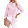 imagesiliteelon Fitted Button Down Shirts for Women Oxford Shirt Cotton Dress Shirts Collared Long Sleeve Wrinkle Free Blouse TopsAll Pink