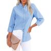 imagesiliteelon Fitted Button Down Shirts for Women Oxford Shirt Cotton Dress Shirts Collared Long Sleeve Wrinkle Free Blouse TopsBlue