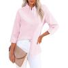 imagesiliteelon Fitted Button Down Shirts for Women Oxford Shirt Cotton Dress Shirts Collared Long Sleeve Wrinkle Free Blouse TopsD Light Pink
