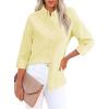 imagesiliteelon Fitted Button Down Shirts for Women Oxford Shirt Cotton Dress Shirts Collared Long Sleeve Wrinkle Free Blouse TopsD Light Yellow
