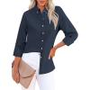 imagesiliteelon Fitted Button Down Shirts for Women Oxford Shirt Cotton Dress Shirts Collared Long Sleeve Wrinkle Free Blouse TopsD Navy Blue