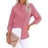 imagesiliteelon Fitted Button Down Shirts for Women Oxford Shirt Cotton Dress Shirts Collared Long Sleeve Wrinkle Free Blouse TopsD Rose Pink