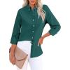 imagesiliteelon Fitted Button Down Shirts for Women Oxford Shirt Cotton Dress Shirts Collared Long Sleeve Wrinkle Free Blouse TopsDark Green