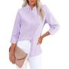 imagesiliteelon Fitted Button Down Shirts for Women Oxford Shirt Cotton Dress Shirts Collared Long Sleeve Wrinkle Free Blouse TopsLilac