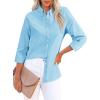 imagesiliteelon Fitted Button Down Shirts for Women Oxford Shirt Cotton Dress Shirts Collared Long Sleeve Wrinkle Free Blouse TopsRiver Blue
