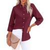 imagesiliteelon Fitted Button Down Shirts for Women Oxford Shirt Cotton Dress Shirts Collared Long Sleeve Wrinkle Free Blouse TopsWine Red
