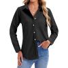imagesiliteelon Womens Button Down Shirts Long Sleeve Collared Office Work Blouses Tops with Pocket Oxford ShirtsBlack