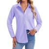 imagesiliteelon Womens Button Down Shirts Long Sleeve Collared Office Work Blouses Tops with Pocket Oxford ShirtsBlue Purple