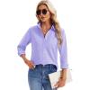 imagesiliteelon Womens Button Down Shirts Long Sleeve Collared Office Work Blouses Tops with Pocket Oxford ShirtsBlue Purple