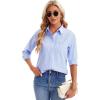 imagesiliteelon Womens Button Down Shirts Long Sleeve Collared Office Work Blouses Tops with Pocket Oxford ShirtsBlue Stripes