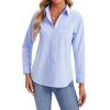 imagesiliteelon Womens Button Down Shirts Long Sleeve Collared Office Work Blouses Tops with Pocket Oxford ShirtsBlue Stripes