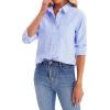 imagesiliteelon Womens Button Down Shirts Long Sleeve Collared Office Work Blouses Tops with Pocket Oxford ShirtsBlue Stripes