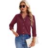 imagesiliteelon Womens Button Down Shirts Long Sleeve Collared Office Work Blouses Tops with Pocket Oxford ShirtsBurgundy