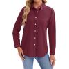 imagesiliteelon Womens Button Down Shirts Long Sleeve Collared Office Work Blouses Tops with Pocket Oxford ShirtsBurgundy
