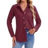 imagesiliteelon Womens Button Down Shirts Long Sleeve Collared Office Work Blouses Tops with Pocket Oxford ShirtsBurgundy