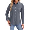 imagesiliteelon Womens Button Down Shirts Long Sleeve Collared Office Work Blouses Tops with Pocket Oxford ShirtsGray