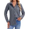 imagesiliteelon Womens Button Down Shirts Long Sleeve Collared Office Work Blouses Tops with Pocket Oxford ShirtsGray
