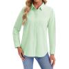 imagesiliteelon Womens Button Down Shirts Long Sleeve Collared Office Work Blouses Tops with Pocket Oxford ShirtsGreen