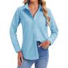 imagesiliteelon Womens Button Down Shirts Long Sleeve Collared Office Work Blouses Tops with Pocket Oxford ShirtsLake Blue