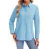 imagesiliteelon Womens Button Down Shirts Long Sleeve Collared Office Work Blouses Tops with Pocket Oxford ShirtsLake Blue