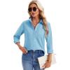 imagesiliteelon Womens Button Down Shirts Long Sleeve Collared Office Work Blouses Tops with Pocket Oxford ShirtsLake Blue